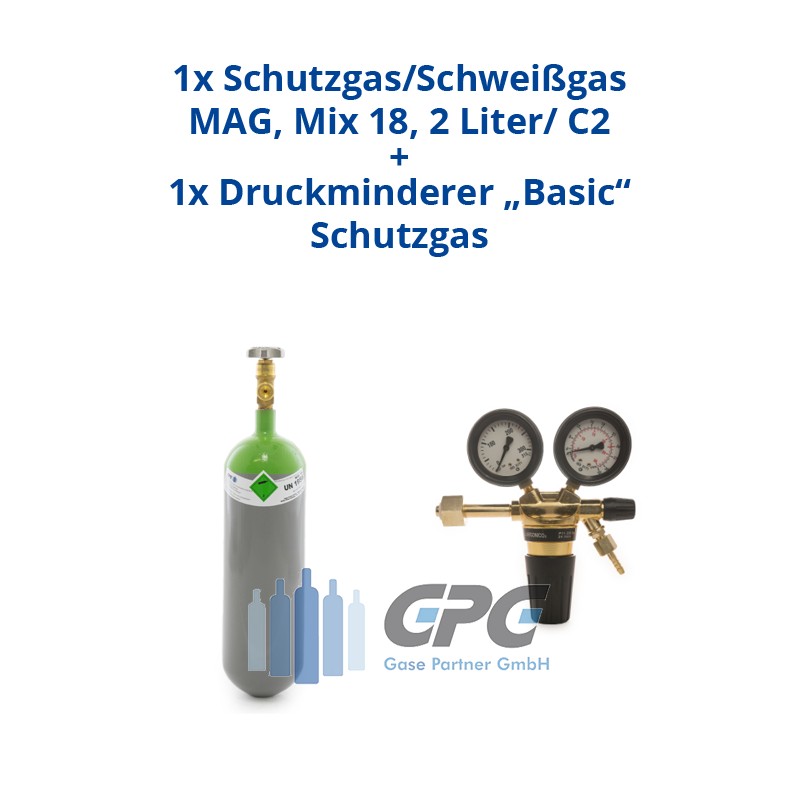 Schutzgas Mix 18 Co2 82 Argon 2 Liter Flasche Druckminderer günstig