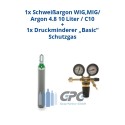Argon 4.8 10 Liter Flasche Schweißargon WIG,MIG + Argon/CO2 Schutzgas Druckminderer "GCE BaseControl" Eingang: 200bar Ausgang: 0-24 l/m WIG,MIG,MAG,TIG