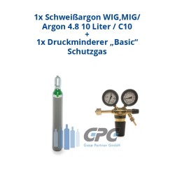 Argon 4.8 10 Liter Flasche Schweißargon WIG,MIG + Argon/CO2 Schutzgas Druckminderer "GCE BaseControl" Eingang: 200bar Ausgang: 0