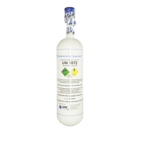 Medizinischer Sauerstoff 2 Liter Leichtstahlflasche, med. O2 nach AMG GOX, 200 bar NEU & VOLL, Made in EU