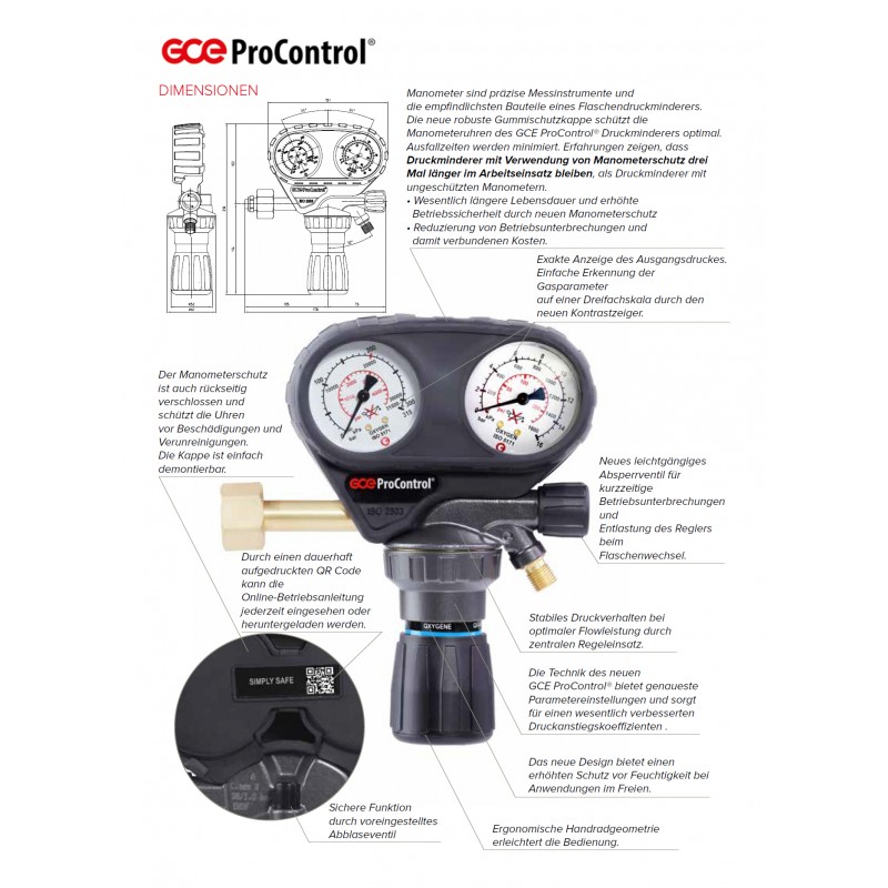 conforme à la norme DIN EN ISO 2503. 0-10 bar Réducteur de pression en oxygène GCE ProControl 200 bars 