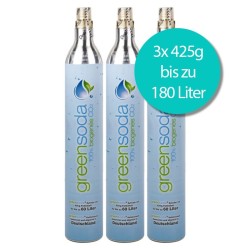 greensoda | Standard-Zylinder für Getränkesprudler, 425 g biogene Kohlensäure für bis zu 60 Liter Sprudelwasser | 3er-Pack