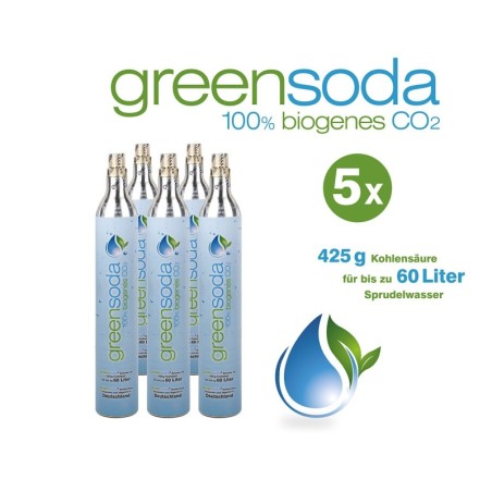 greensoda | Standard-Zylinder für Getränkesprudler, 425 g biogene Kohlensäure für bis zu 60 Liter Sprudelwasser | 5er-Pack