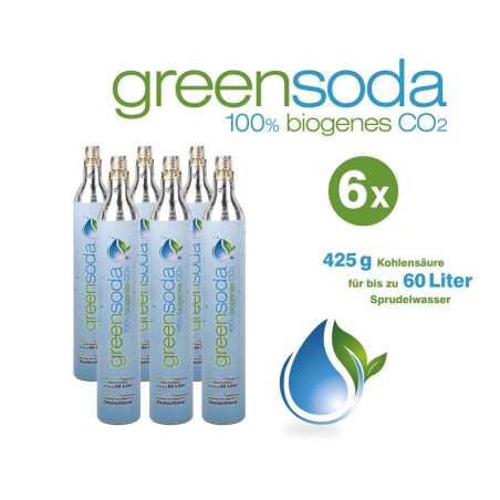 greensoda® PREMIUM XXL Universal Bio Soda-Zylinder, 450 g Kohlensäure, 6er Pack