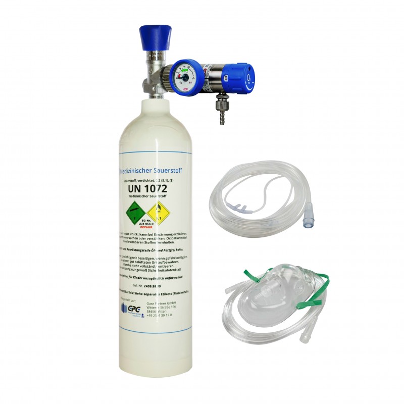 Mobiles Sauerstoffsystem (2 L med. O2), Druckminderer, Masken - Gase  Partner Onlineshop