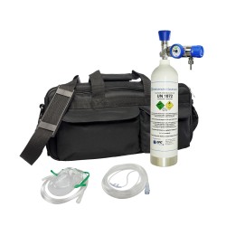 Mobile Notfall-Tasche: 1,8 l medizinischer Sauerstoff, Druckminderer, Tragetasche, Masken