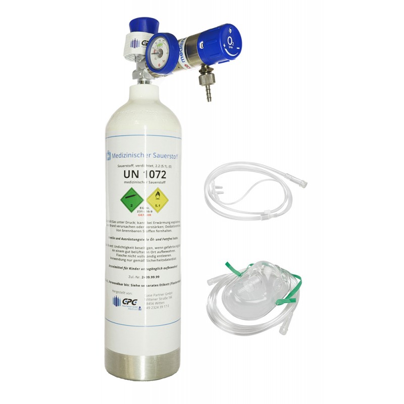 Sauerstoffflasche 1,8 Liter - Aluminium mit Druckminderer