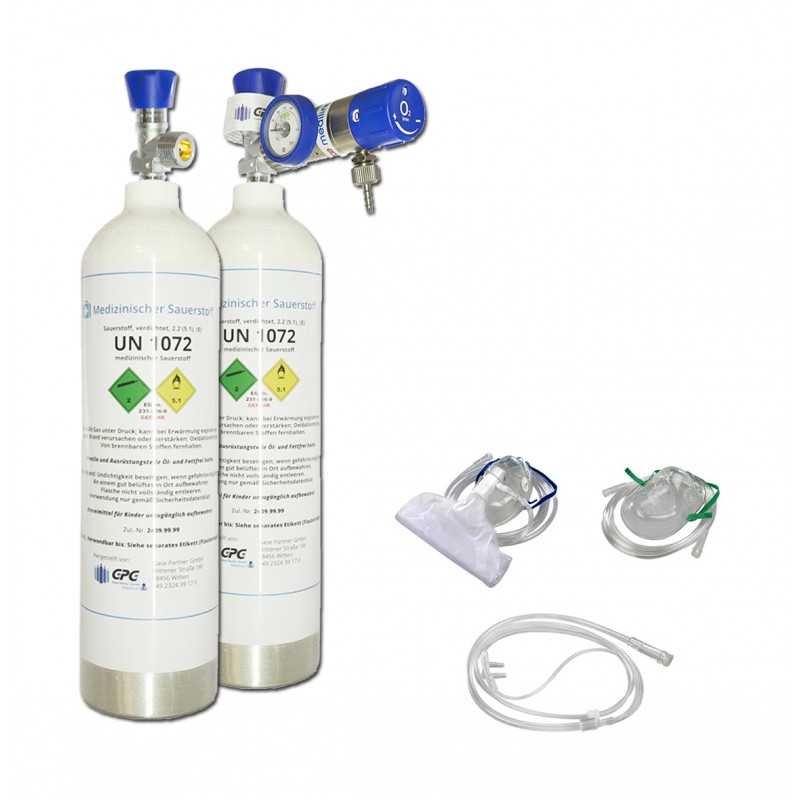 Mobiles Sauerstoffsystem (2 L med. O2), Druckminderer, Masken - Gase  Partner Onlineshop
