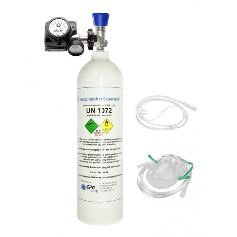 Mobiles Sauerstoffsystem (2 L med. O2), Druckminderer, Masken