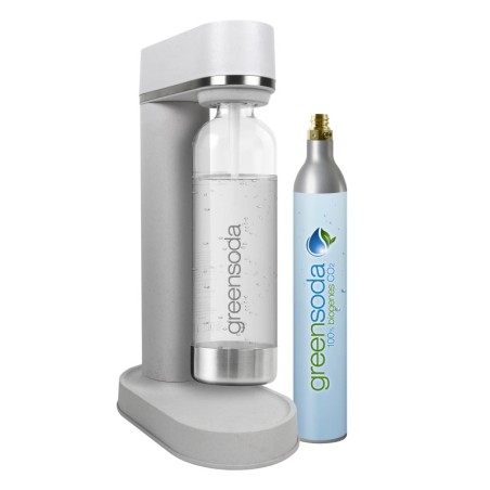 Trinkwassersprudler aus Holz-Biokomposit (nachhaltig und plastikfrei), Farbe: weiß + CO2-Zylinder