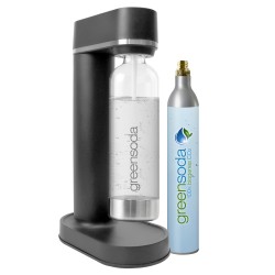Trinkwassersprudler aus Holz-Biokomposit (nachhaltig und plastikfrei), Farbe: schwarz + CO2-Zylinder
