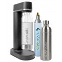 Trinkwassersprudler aus Holz-Biokomposit (nachhaltig und plastikfrei), Farbe: schwarz + CO2-Zylinder + Edelstahlflasche