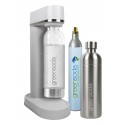 Trinkwassersprudler aus Holz-Biokomposit (nachhaltig und plastikfrei), Farbe: weiß + CO2-Zylinder + Edelstahlflasche