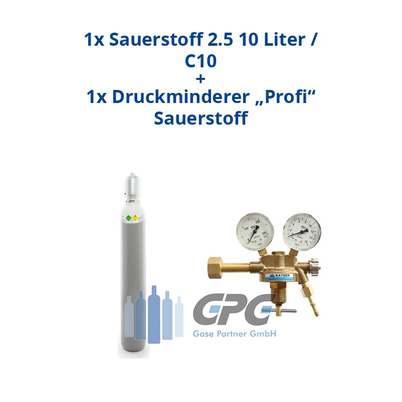 Sauerstoff 2.5 10 Liter Flasche+Druckminderer Profi Sauerstoff günstig  kaufen