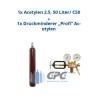 Kombipaket: Gasflasche, Acetylen 2.5,  50 Liter / C50 + Druckminderer "Profi" Acetylen