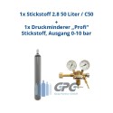 Kombipaket: Gasflasche, Stickstoff 2.8 50 Liter / C50 + Druckminderer "Profi" Stickstoff, Ausgang 0-10 bar