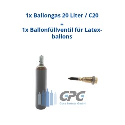 Kombipaket: Gasflasche, Ballongas 20 Liter / C20 + Ballonfüllventil für Latexballons