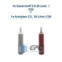 Kombipaket: Gasflasche, Sauerstoff 2.5 20 Liter  / C20 + Gasflasche, Acetylen 2.5,  20 Liter/ C20