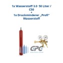Wasserstoff 3.0 50 Liter Flasche + Wasserstoff/Formiergas Druckminderer "KAYSER"  Profi Eingang: 200bar Ausgang: 0-10 bar