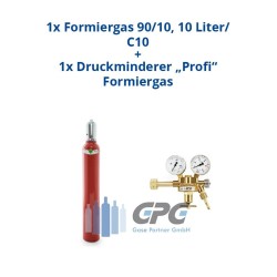 Kombipaket: Gasflasche, Formiergas 90/10, 10 Liter/ C10 + Druckminderer "Profi" Formiergas