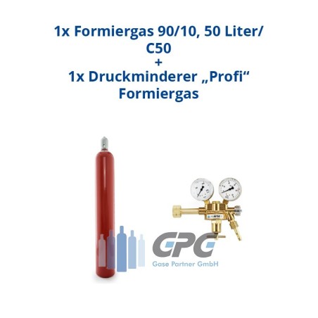 Formiergas 90/10 50 Liter Flasche + Wasserstoff/Formiergas Druckminderer "KAYSER" Profi Eingang: 200bar Ausgang: 0-30 l/m