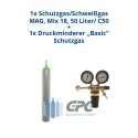 Kombipaket: Gasflasche, Schutzgas/Schweißgas MAG, Mix 18/ 18% Co2, 82% Argon 50 Liter/ C50 + Druckminderer "Basic" Schutzgas